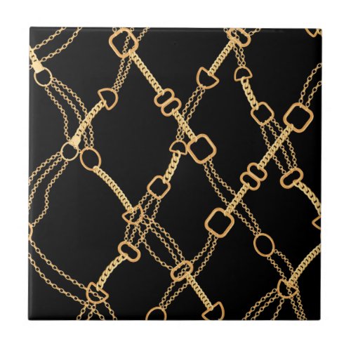 Gold Chains on Black Pretty Ceramic Tile