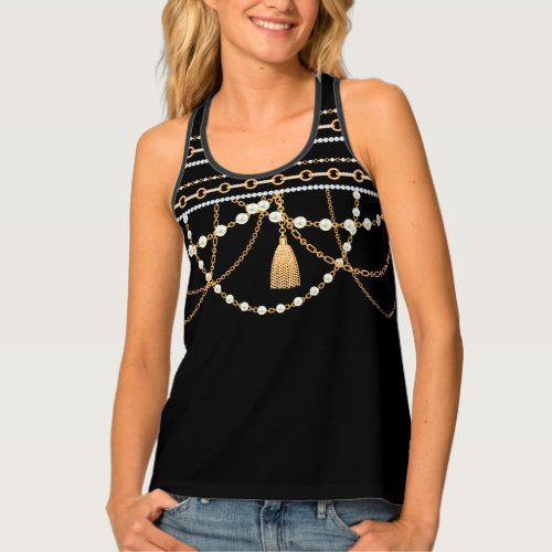 Gold Chains Tassel  Diamonds Tank Top