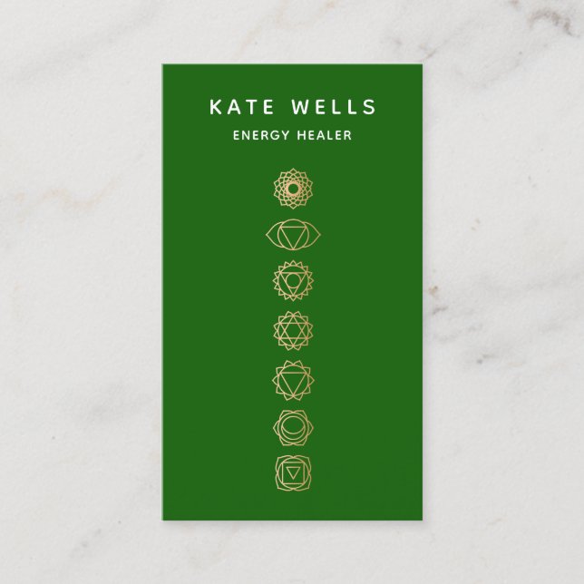 Gold Chakras  Green Spiritual Energy Healer Business Card (Front)