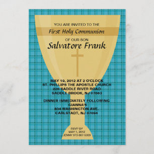 Gold Chalice First  Communion Invitation