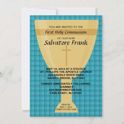 Gold Chalice First  Communion Invitation