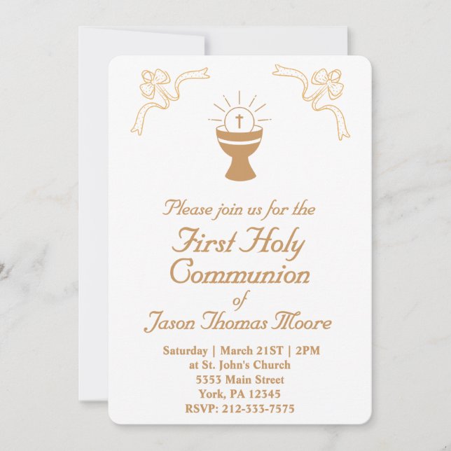 Gold Chalice First Holy Communion Invitation (Front)
