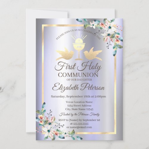 Gold Chalice Flowers Purple Metallic Invitation