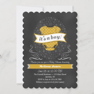 Gold Chalkboard Boy Baby Shower Invite