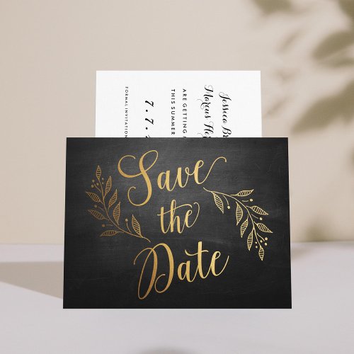 Gold Chalkboard Rustic Save the Date Announcement Postcard