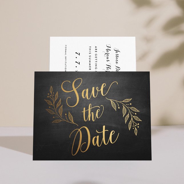 Gold Chalkboard Rustic Save the Date Announcement Postcard (Creator Uploaded)