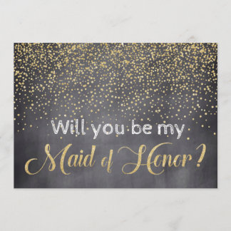 Gold & Chalkboard Will you be My Maid of Honor Invitation