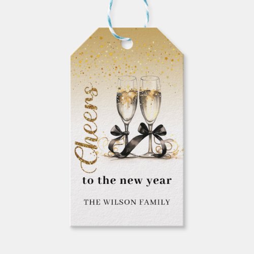 Gold Champage Cheers New Year Eve Family Holiday Gift Tags