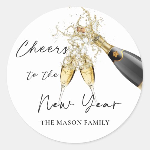 Gold Champage Cheers New Years Eve Party  Classic Round Sticker