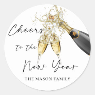 Gold Champage Cheers New Years Eve Party Classic Round Sticker