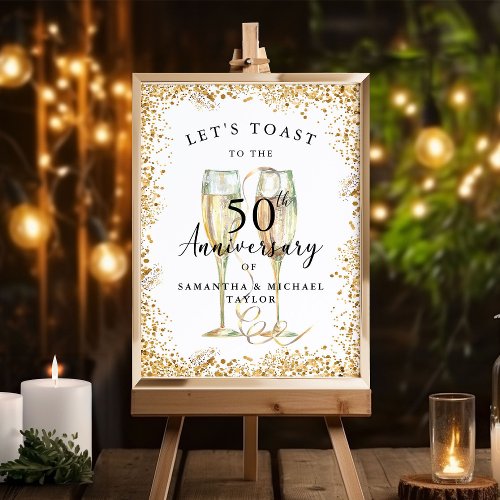 Gold Champagne 50th Wedding Anniversary Welcome Poster