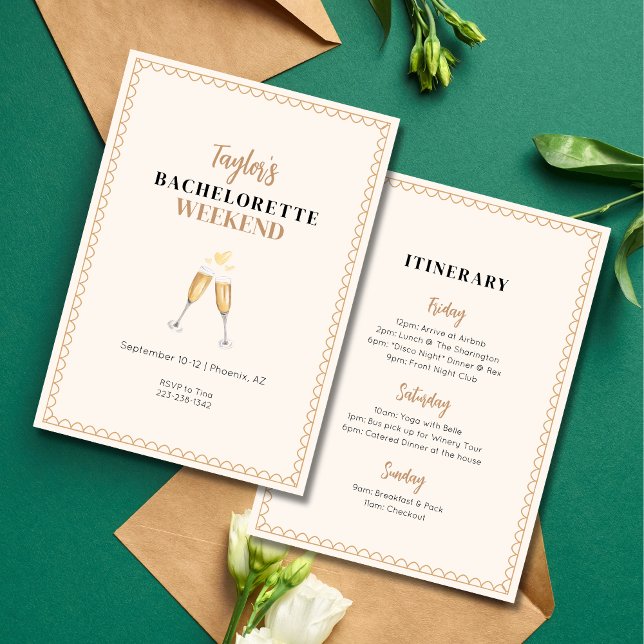 Gold Champagne Bachelorette Weekend Invitation (Creator Uploaded)