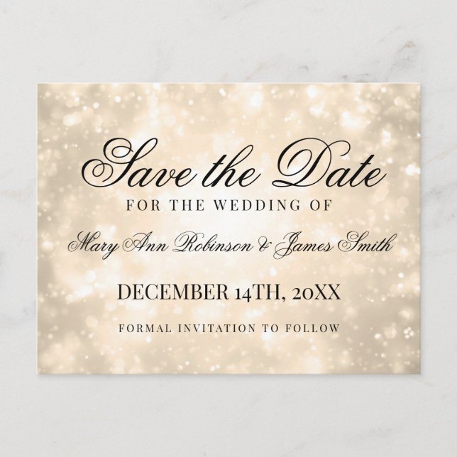 Gold Champagne Bokeh Elegant Save The Date Announcement Postcard (Front)