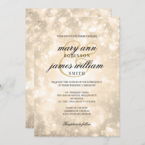 Gold Champagne Bokeh Elegant Wedding Invitation