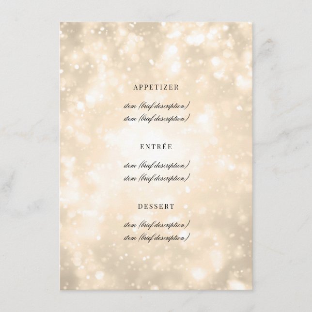 Gold Champagne Bokeh Elegant Wedding Menu (Front)