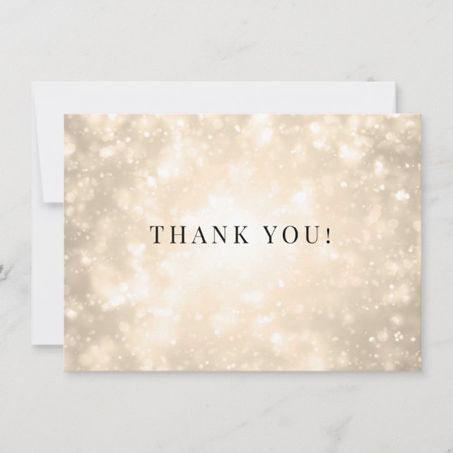 Gold Champagne Bokeh Wedding Thank You Note Card (Front)