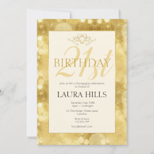 Gold Champagne Bubbles 21st Birthday Invitation