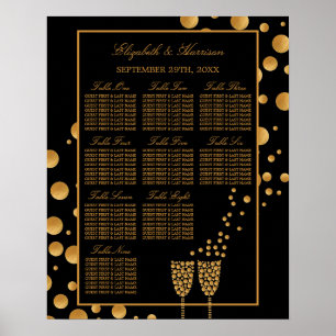 Gold Champagne Bubbles, Black & Gold Seating Chart