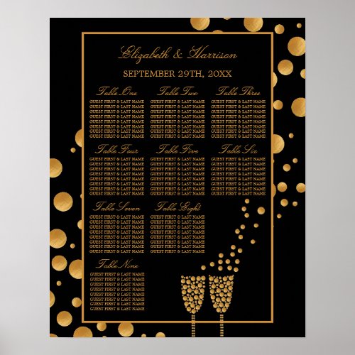 Gold Champagne Bubbles Black  Gold Seating Chart