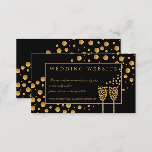 Gold Champagne Bubbles BlackGold Wedding Detail Enclosure Card