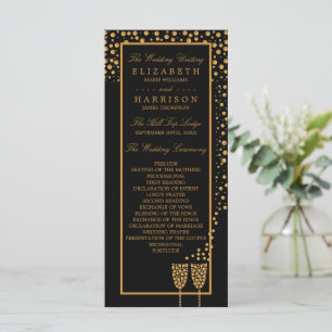 Gold Champagne Bubbles - Black & Gold - Wedding Program