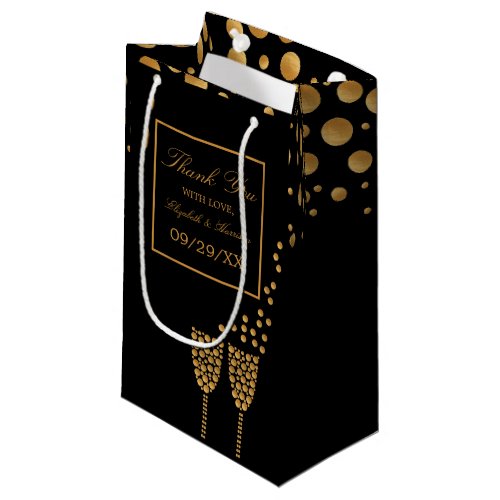 Gold Champagne Bubbles Black  Gold Wedding Small Gift Bag