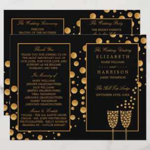 Gold Champagne Bubbles BlackGold Wedding Programme