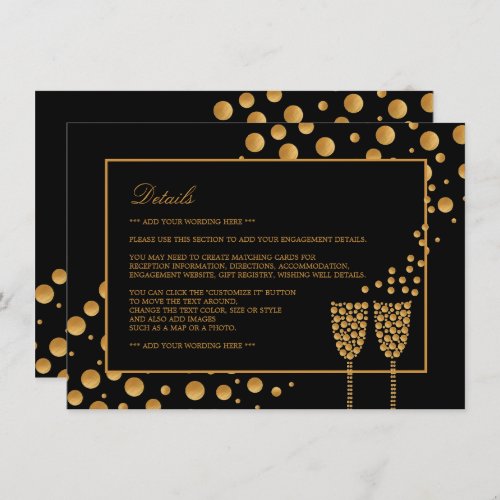 Gold Champagne Bubbles Engagement Party Detail Invitation