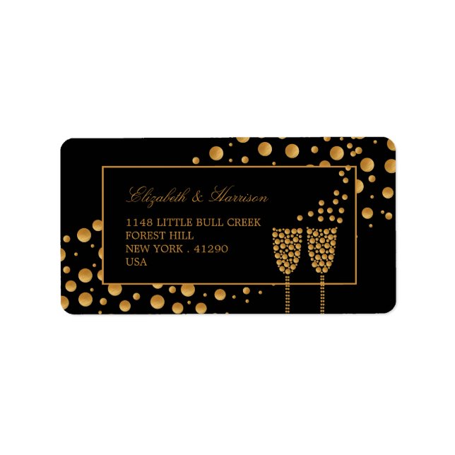 Gold Champagne Bubbles Engagement Party Label (Front)