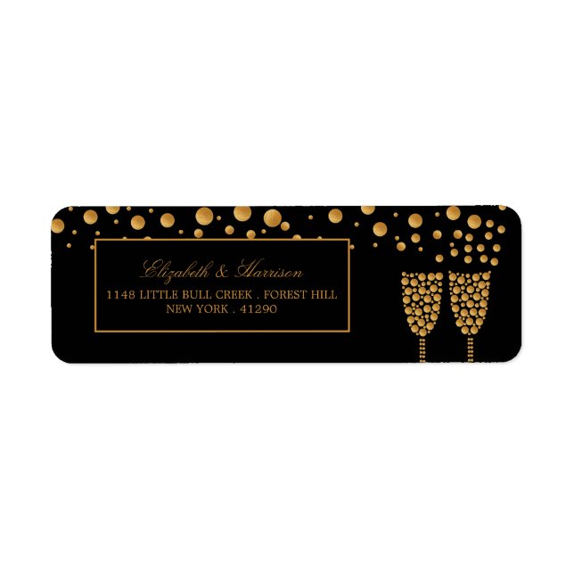 Gold Champagne Bubbles Engagement Party Label (Front)