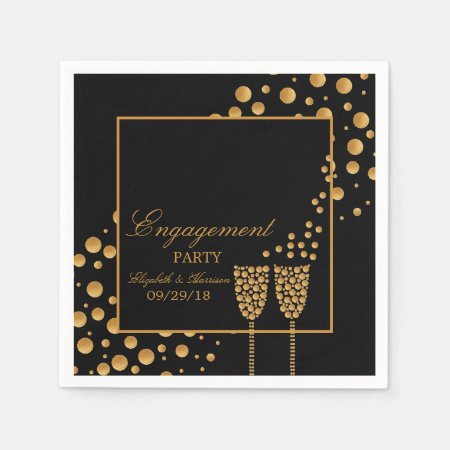 Gold Champagne Bubbles Engagement Party Paper Napkins