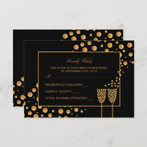 Gold Champagne Bubbles Engagement Party RSVP Invitation
