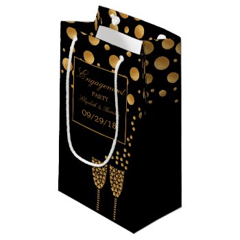 Gold Champagne Bubbles Engagement Party Small Gift Bag by StampedyStamp at Zazzle