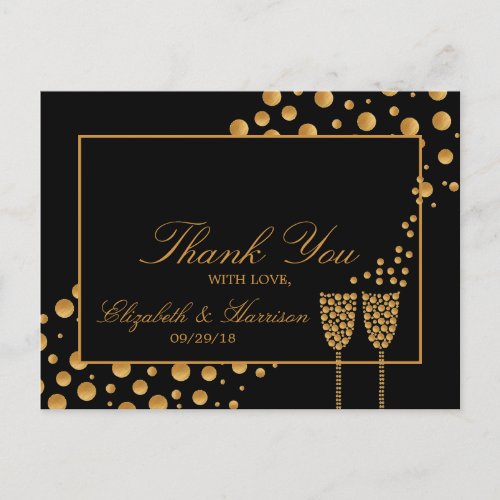 Gold Champagne Bubbles Engagement Party Thank You Postcard