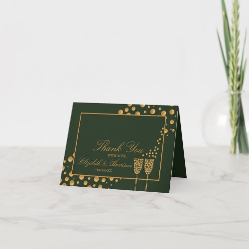 Gold Champagne Bubbles _ Green  Gold _  Thank You Card