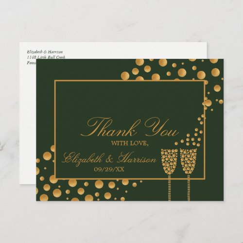 Gold Champagne Bubbles _ Green  Gold _ Thank You Postcard