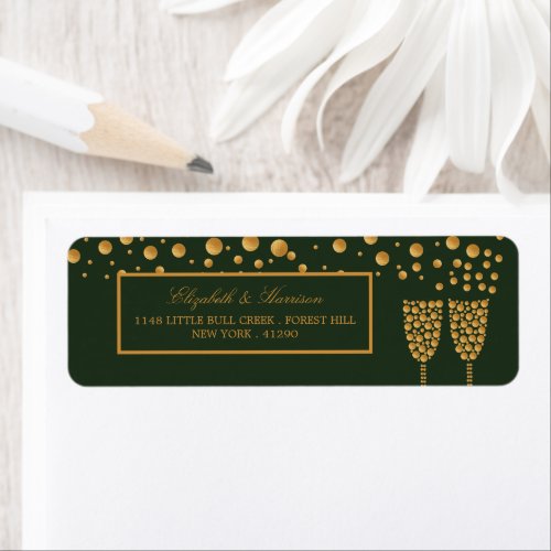 Gold Champagne Bubbles _ Green  Gold _ Wedding Label
