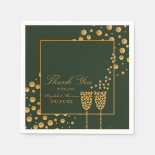 Gold Champagne Bubbles - Green & Gold - Wedding Napkins
