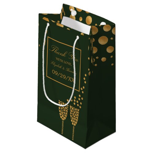 Gold Champagne Bubbles Green  Gold Wedding Small Gift Bag
