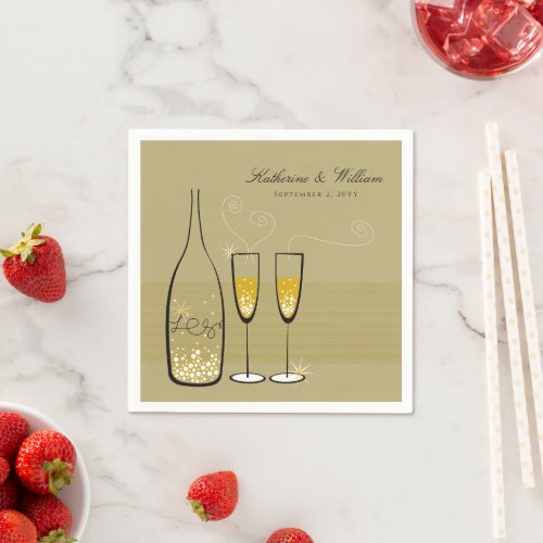 Gold Champagne Bubbles Modern Chic Stylish Wedding Napkins