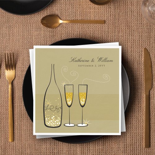 Gold Champagne Bubbles Modern Chic Stylish Wedding Napkins