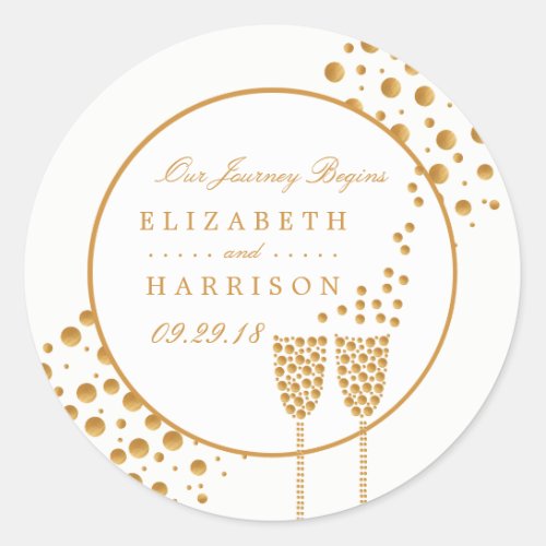 Gold Champagne Bubbles Wedding Classic Round Sticker