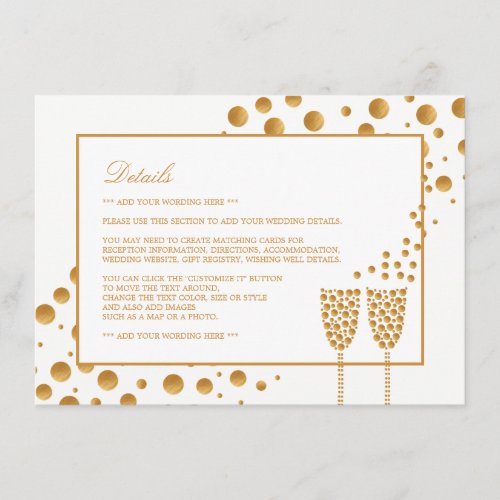 Gold Champagne Bubbles Wedding Detail Enclosure Card