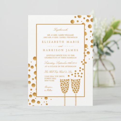 Gold Champagne Bubbles Wedding Invitation