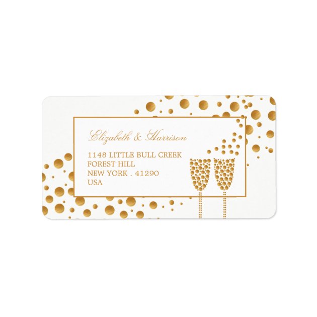Gold Champagne Bubbles Wedding Label