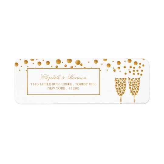 Gold Champagne Bubbles Wedding Label