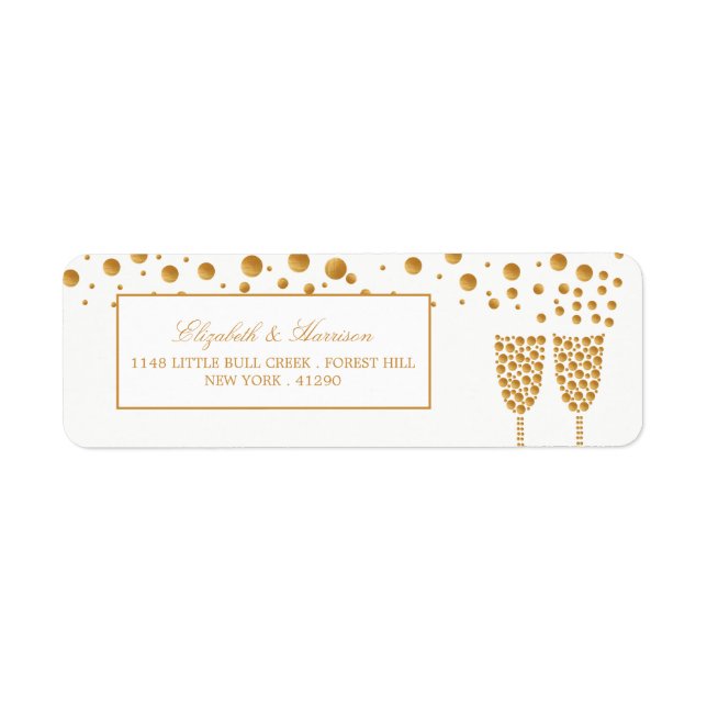 Gold Champagne Bubbles Wedding Label (Front)