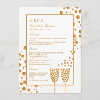 Gold Champagne Bubbles Wedding Menu by StampedyStamp at Zazzle