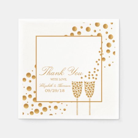 Gold Champagne Bubbles Wedding Paper Napkins