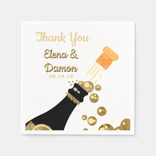 Gold Champagne Bubbles Wedding Paper Napkins (Front)